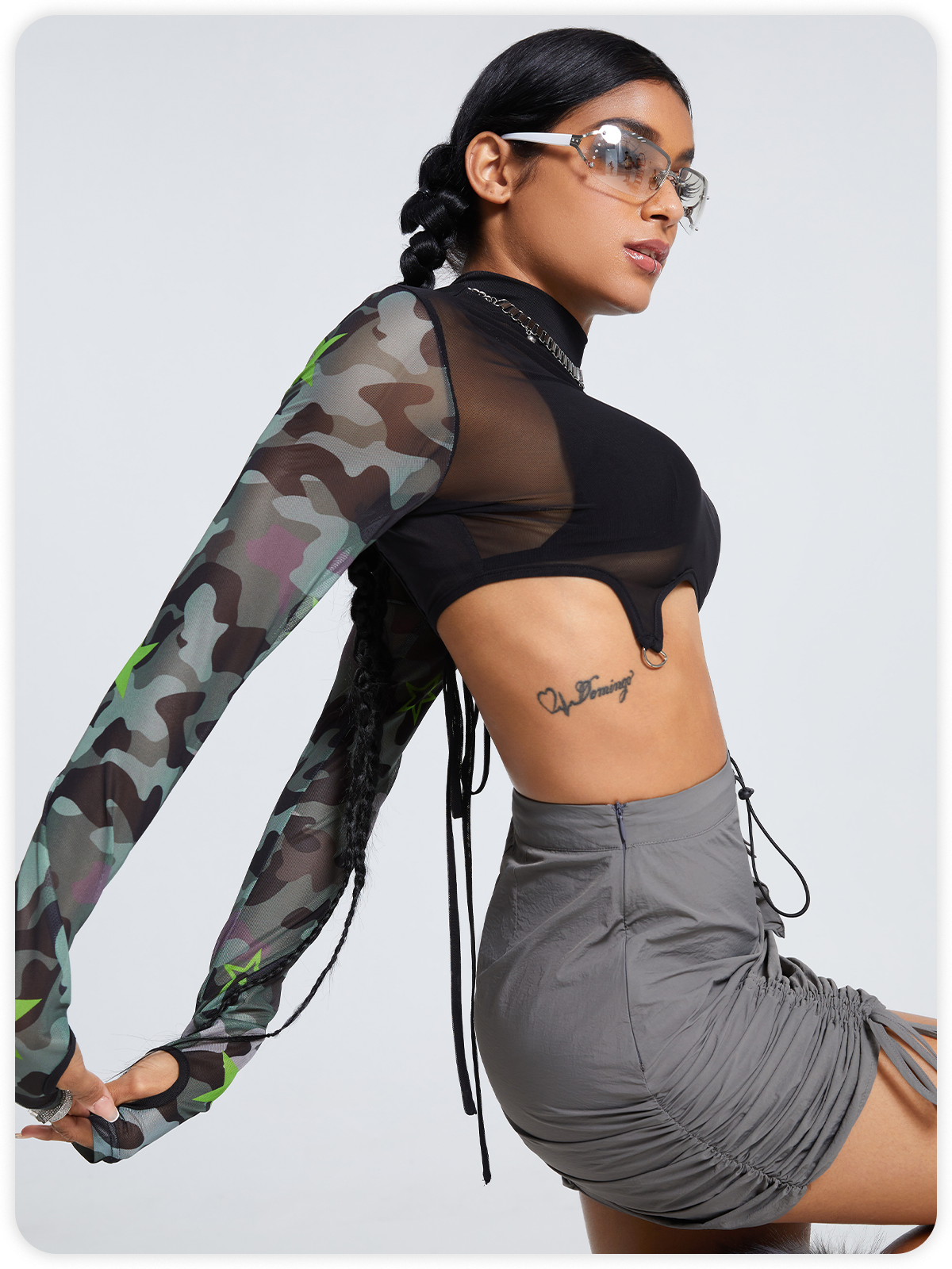 Street Black Camo Backless Top Women Top