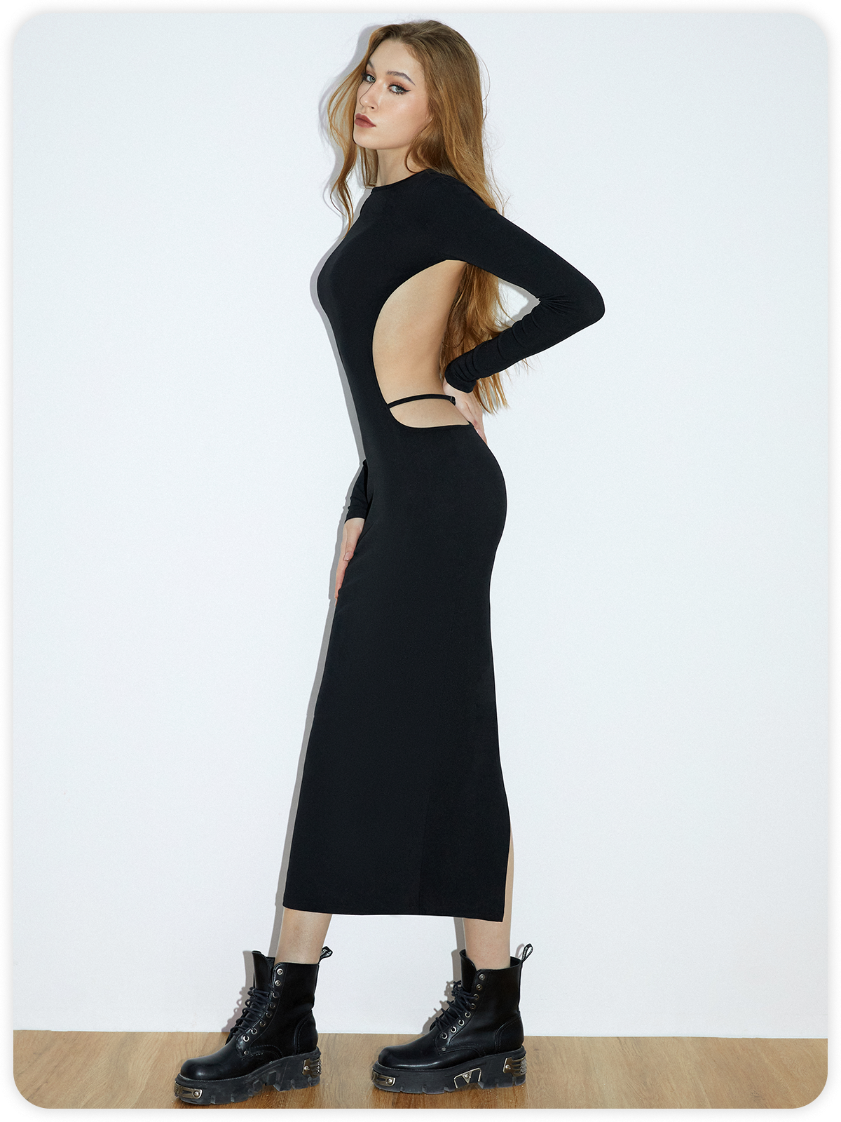 Street Black Backless Dress Midi Dress