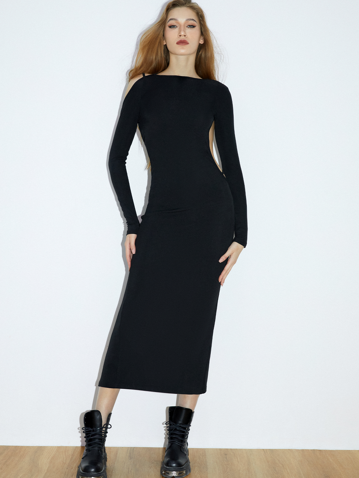 【Final Sale】Street Black Backless Dress Midi Dress