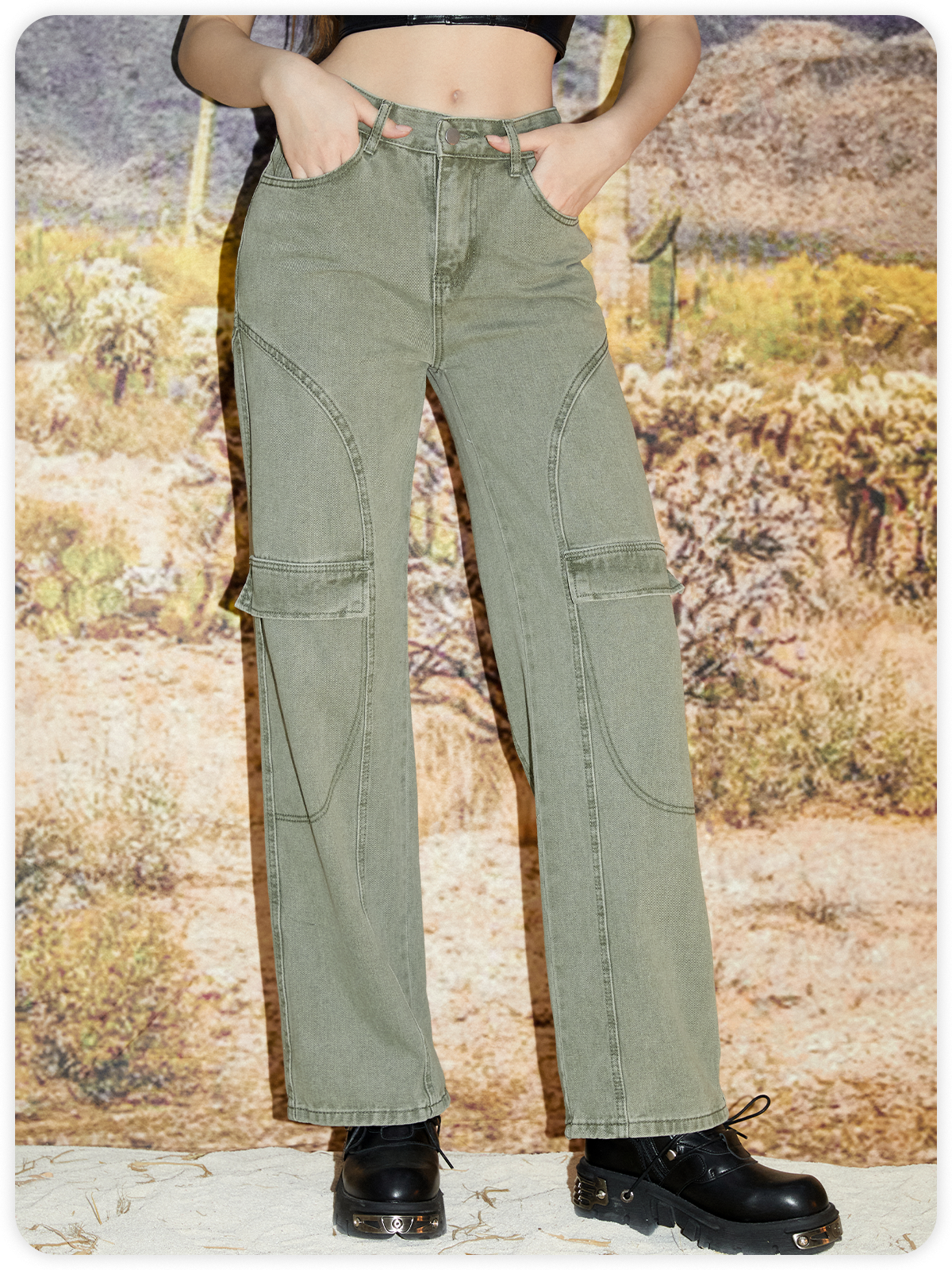 Street Green Pockets Bottom Pants
