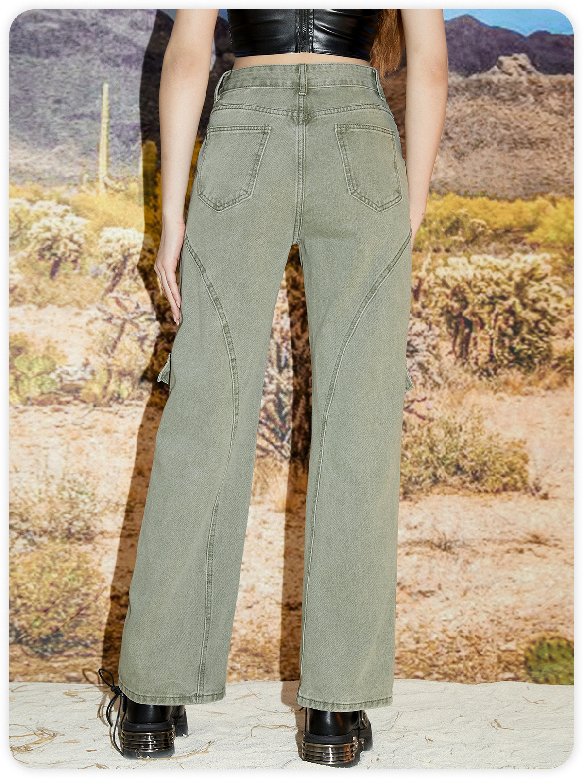 Street Green Pockets Bottom Pants