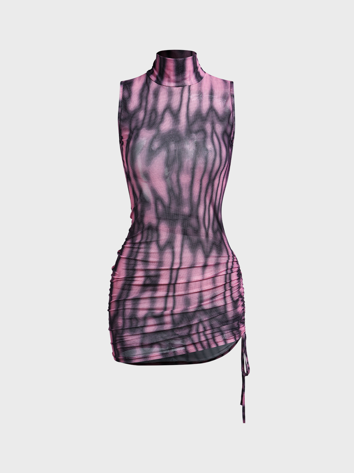 【Final Sale】Y2k Pink Chevron Mesh Drawstring Dress Mini Dress