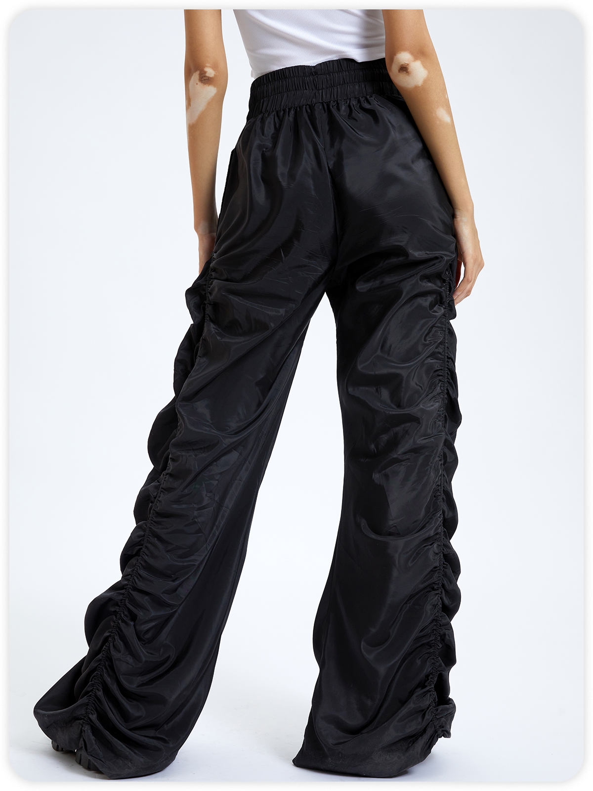 Street Black Wrinkled Bottom Pants