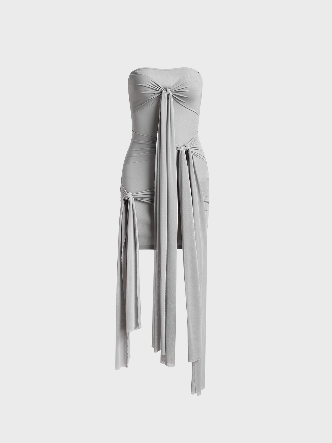 【Final Sale】Edgy Gray Tie front Dress Midi Dress