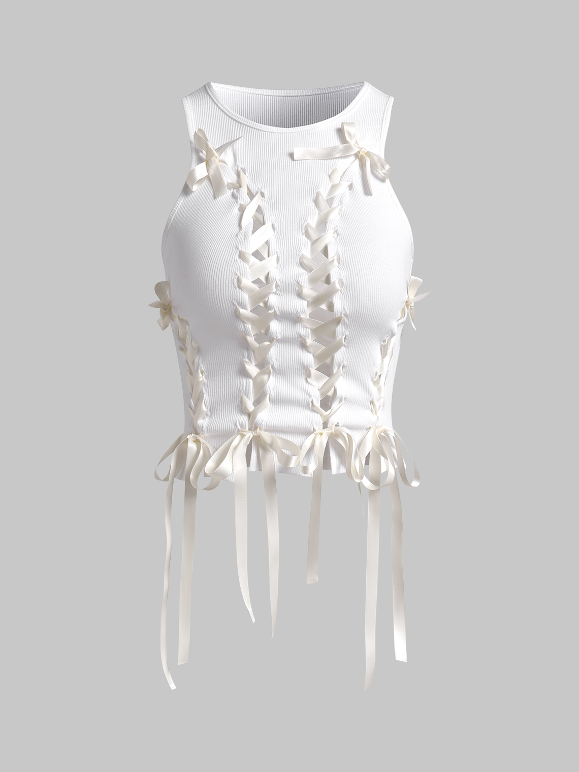 Y2k Balletcore White Side slit Lace up Top Tank Top & Cami