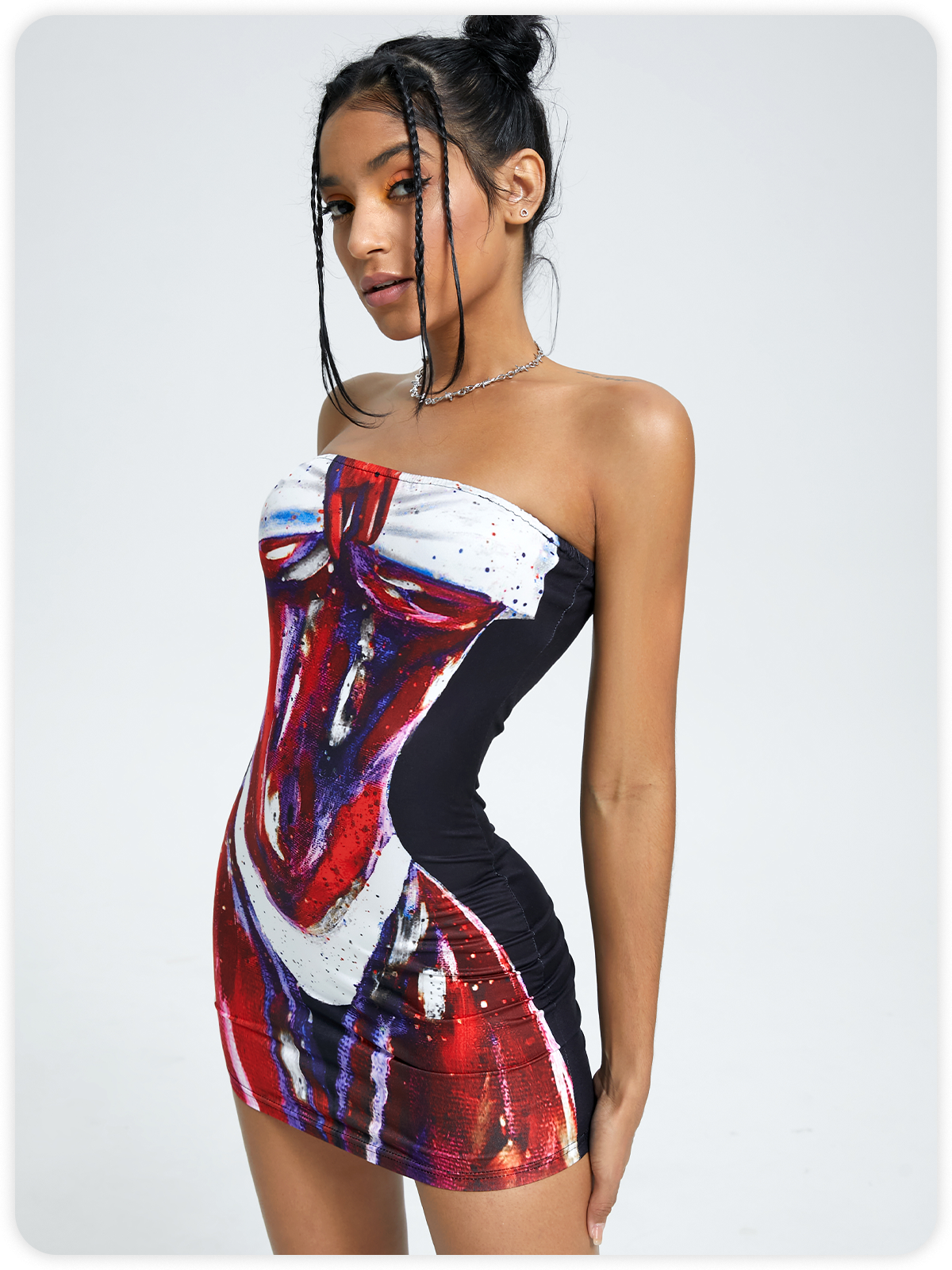 Edgy Red Body print Dress Mini Dress