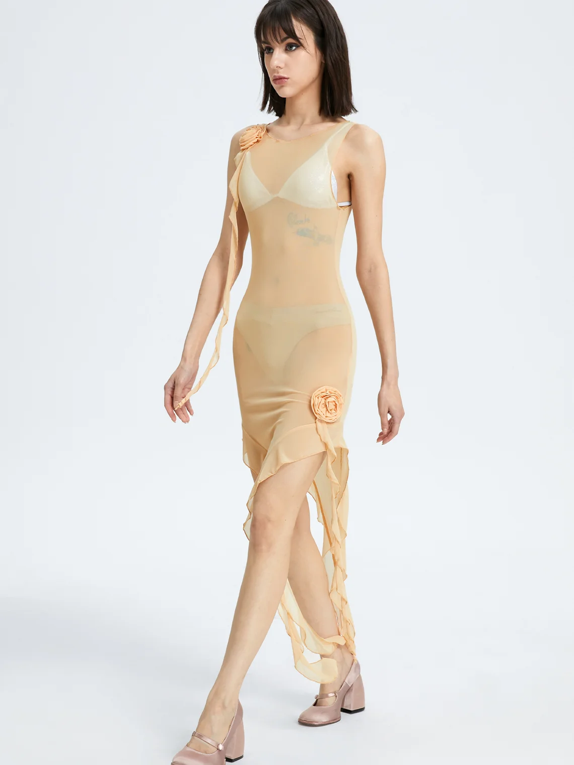 【Final Sale】Y2k Balletcore Apricot Ruffles Dress Mini Dress