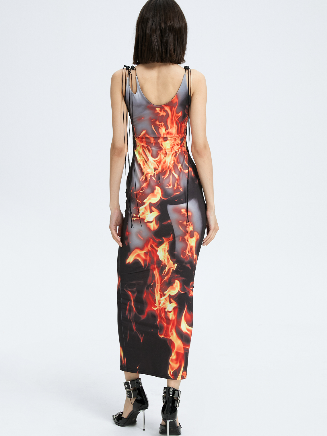Edgy Gray Body print Asymmetrical design Dress Midi Dress