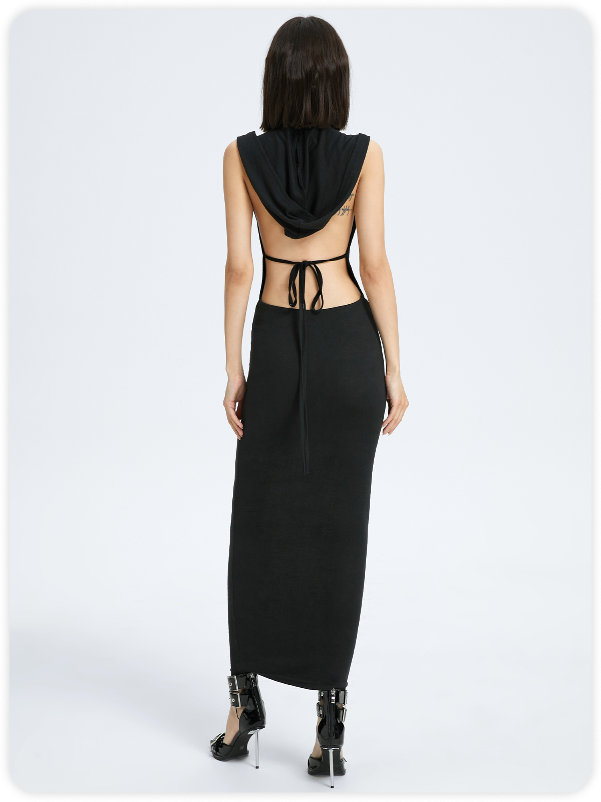 Punk Black Cut out Dress Midi Dress