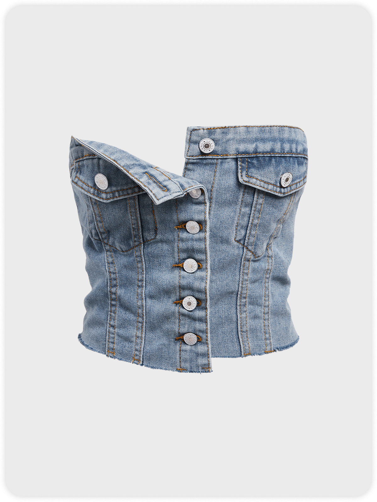 Street Blue Denim Button Top Women Top
