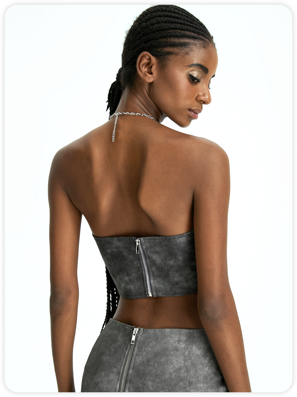 Street Deep Gray Cut out Belt Top Women Top