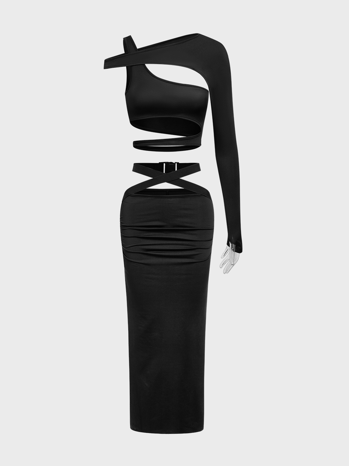【Final Sale】Edgy Black Lace up Asymmetrical design Two-Piece Set