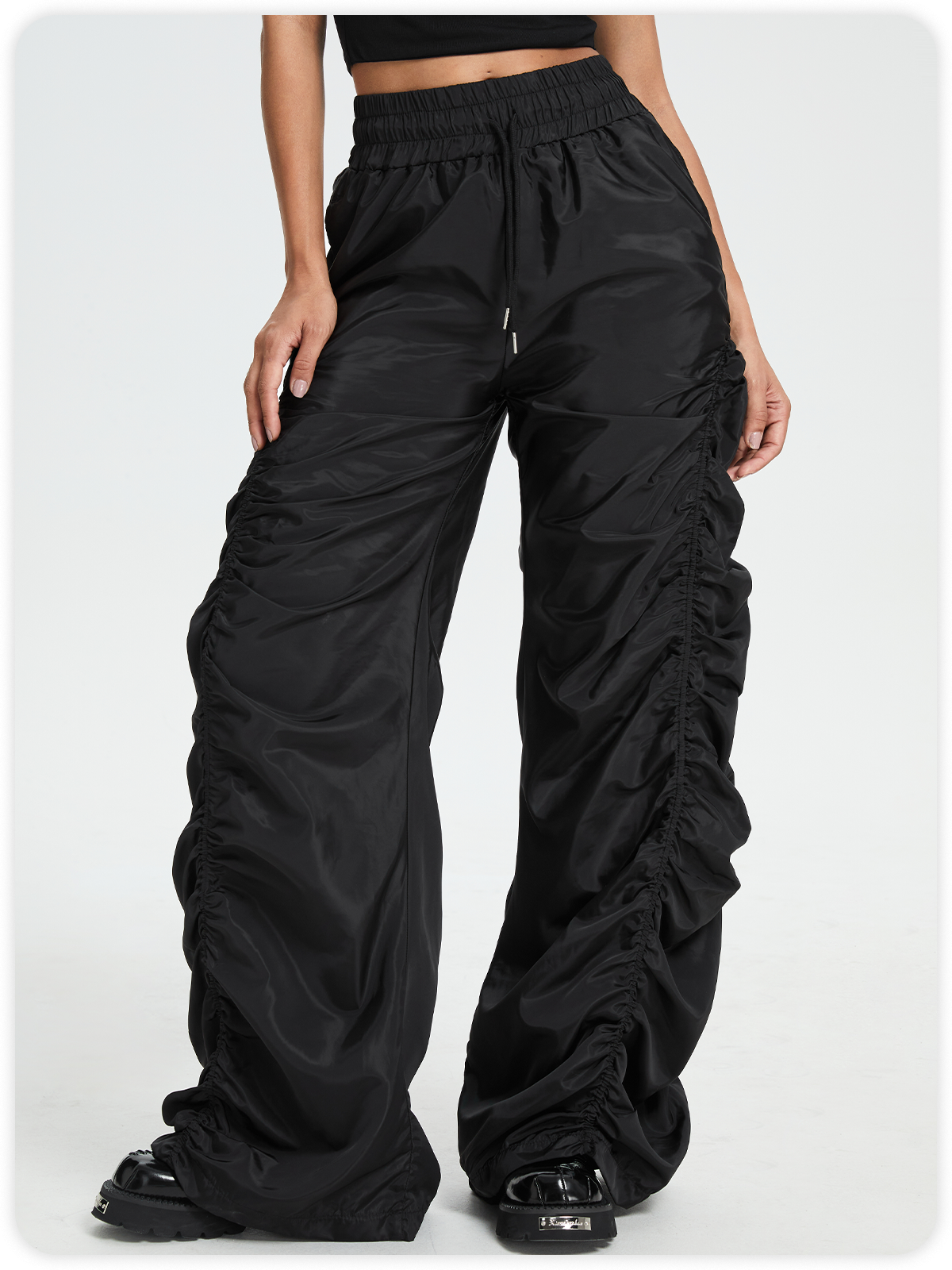 Street Black Wrinkled Bottom Pants