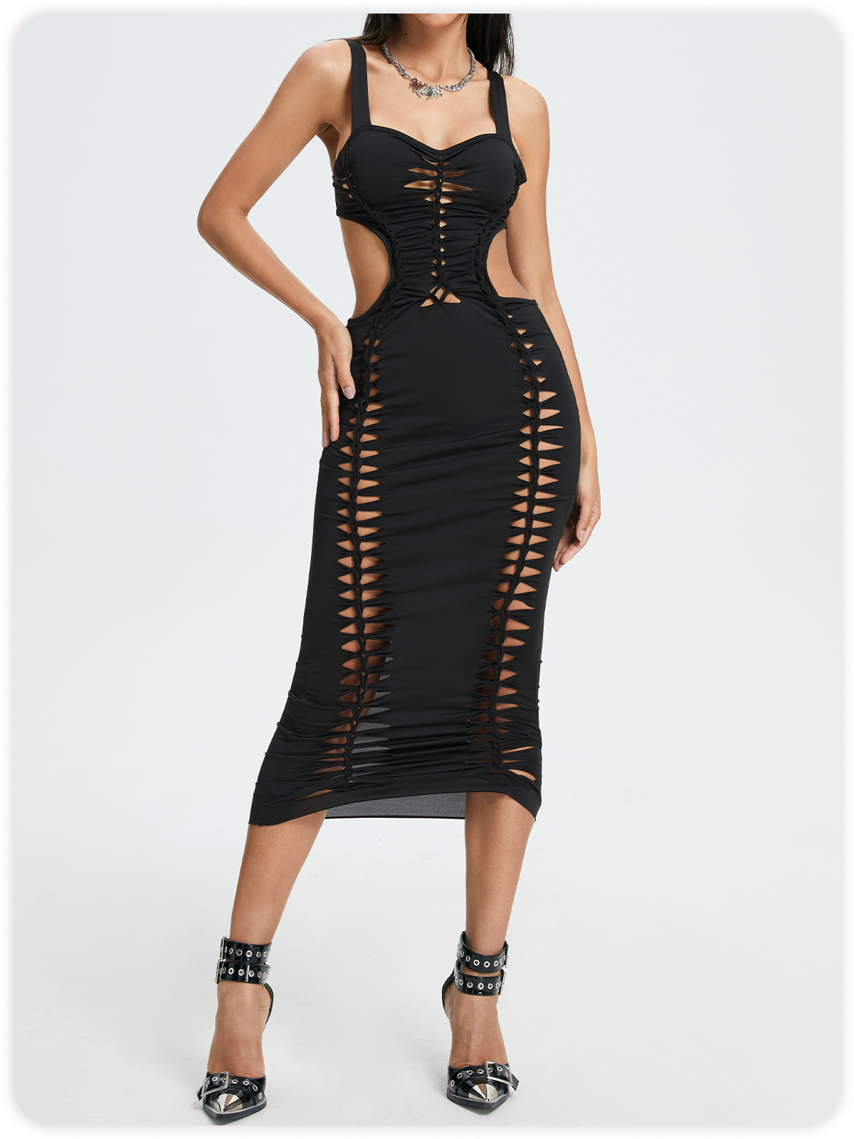 Street Brown Cut Out Dress Midi Dress