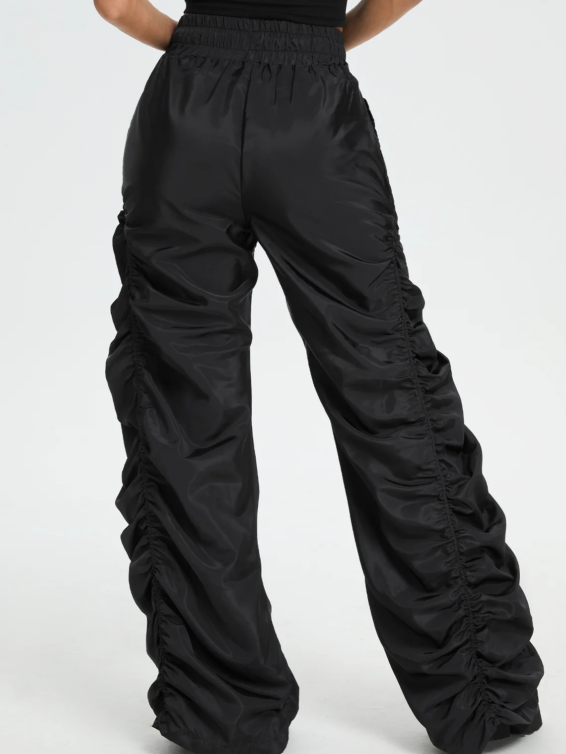 Street Black Wrinkled Bottom Pants