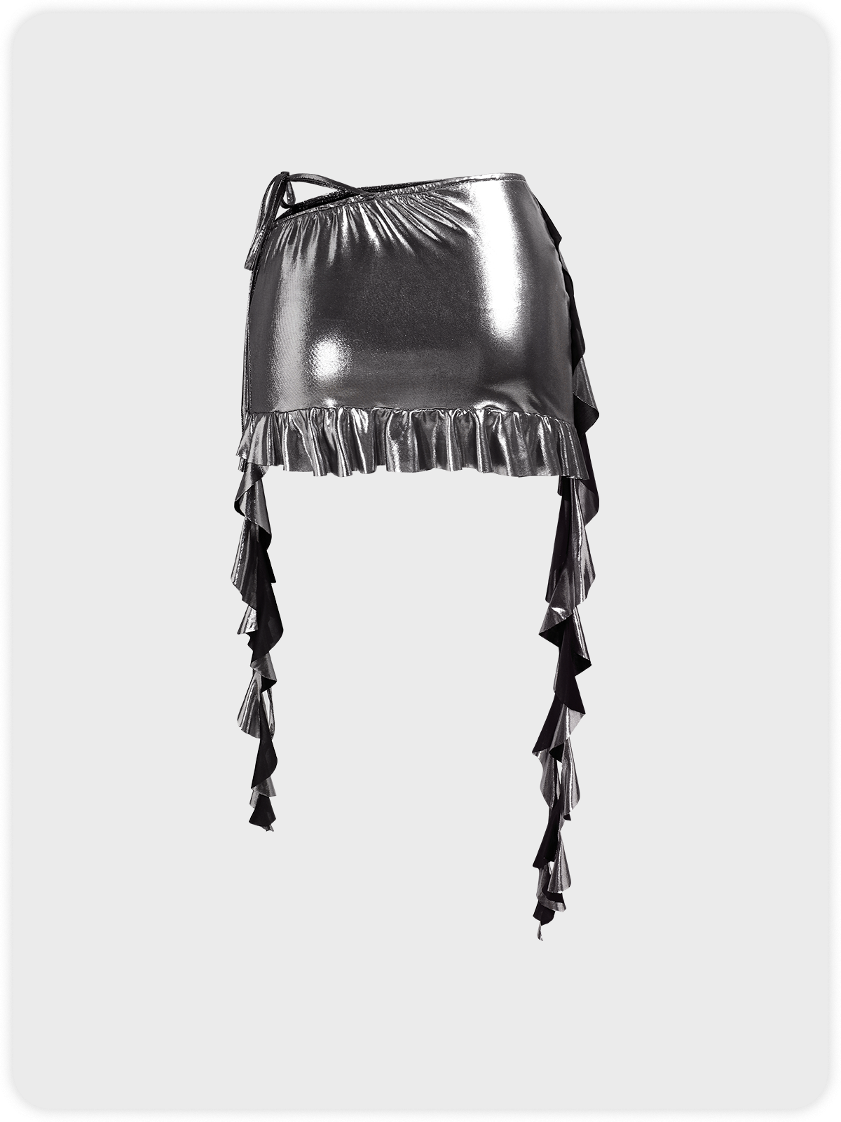 Y2k Silver Ruffles Asymmetrical design Bottom Skirt