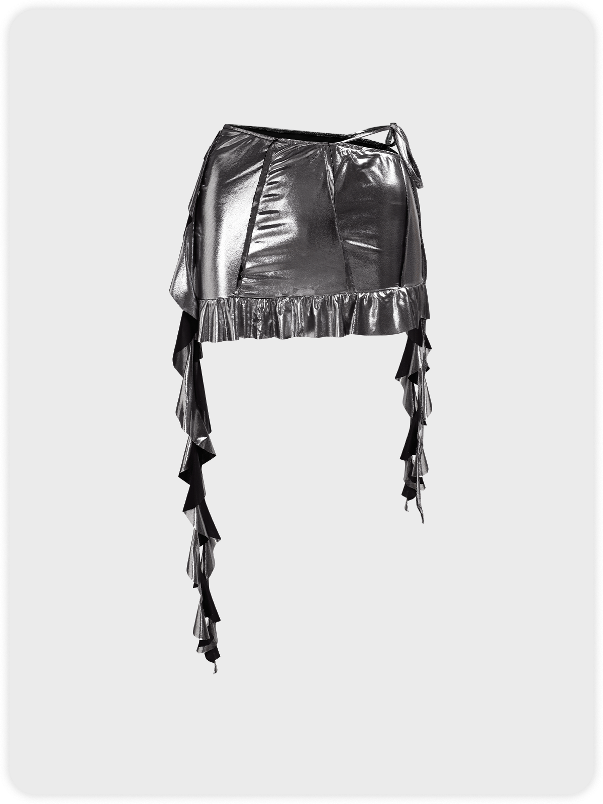 Y2k Silver Ruffles Asymmetrical design Bottom Skirt