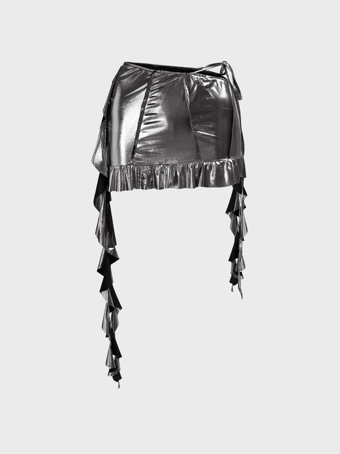 Y2k Silver Ruffles Asymmetrical design Bottom Skirt