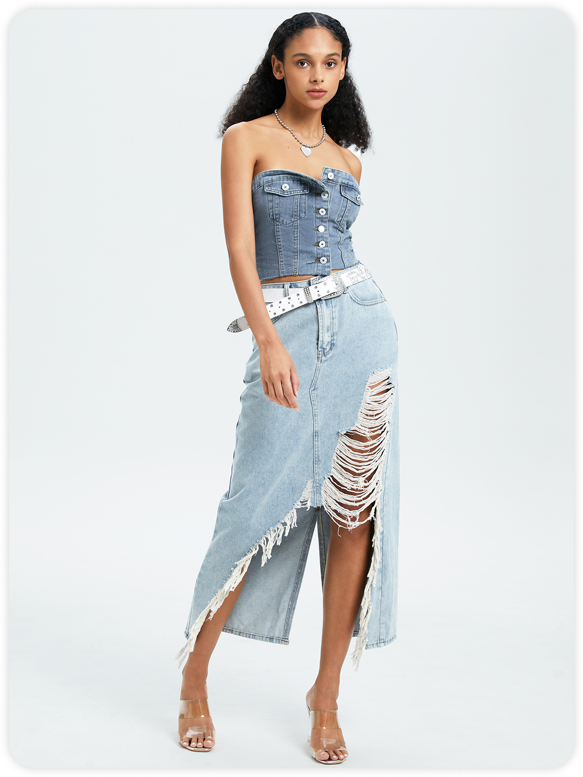 Street Blue Denim Button Top Women Top