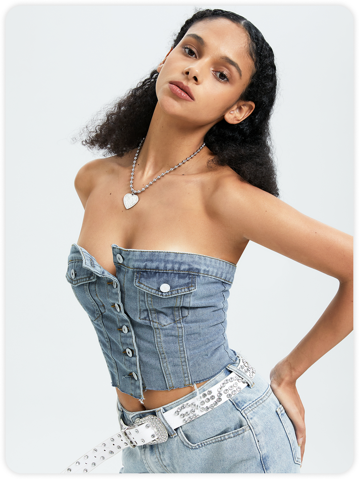 Street Blue Denim Button Top Women Top
