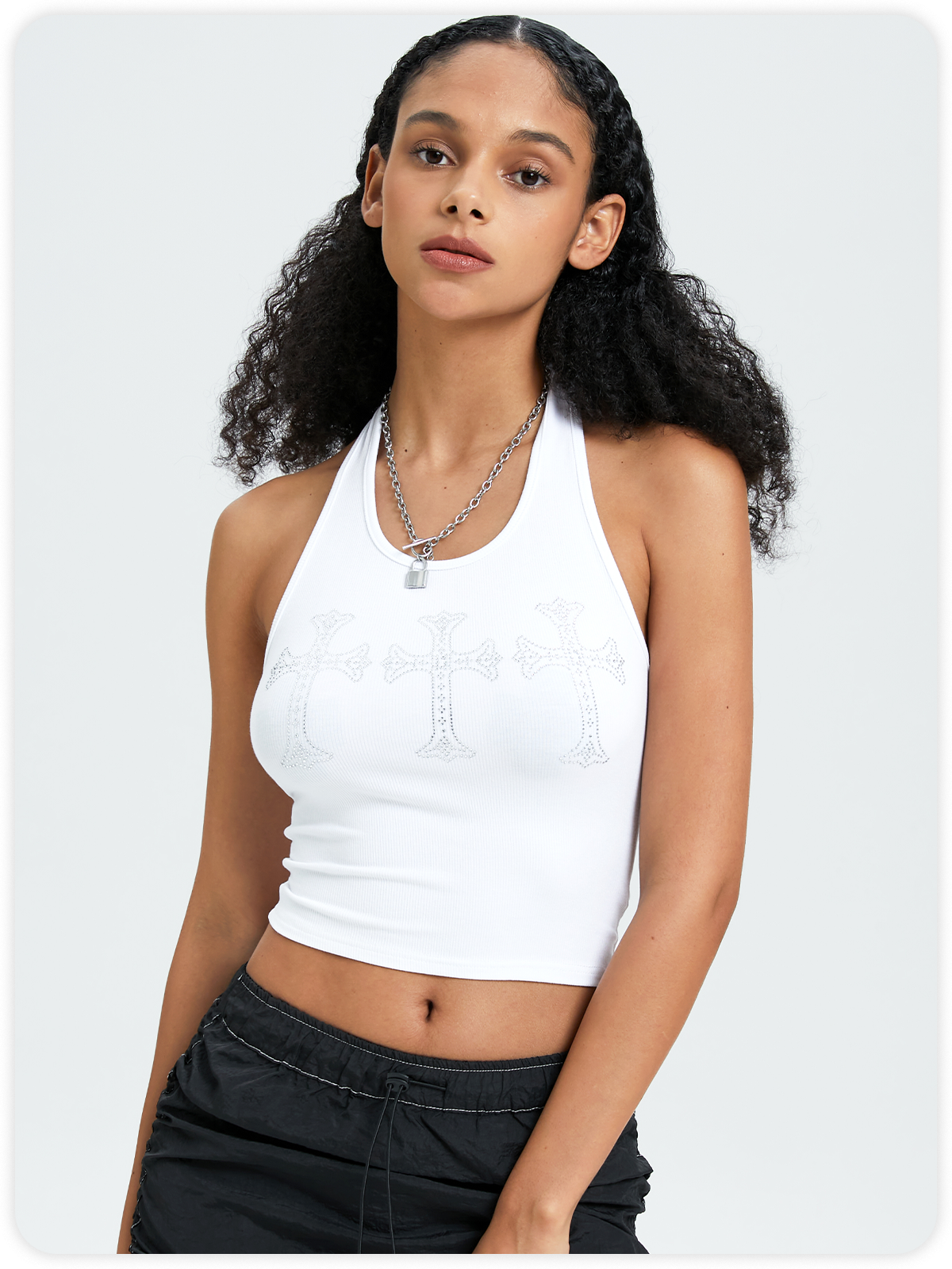 Street White Cross Top Tank Top & Cami
