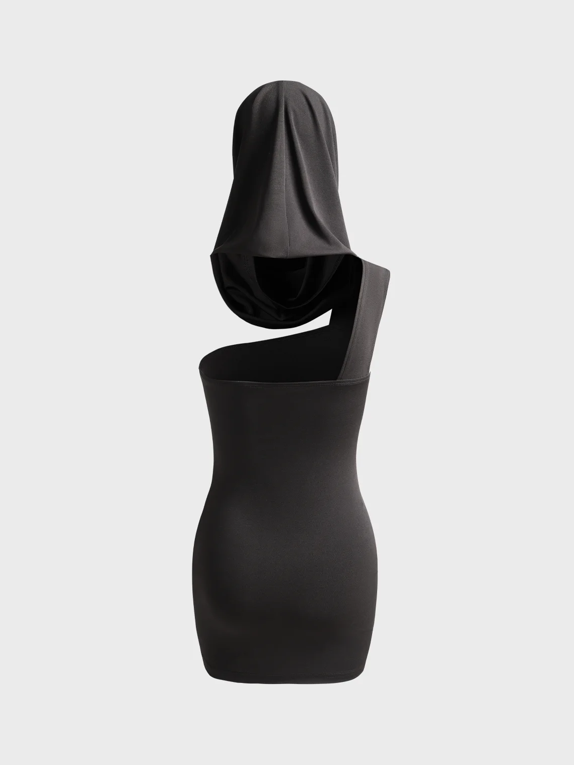 【Final Sale】Hooded One Shoulder Plain Sleeveless Short Dress