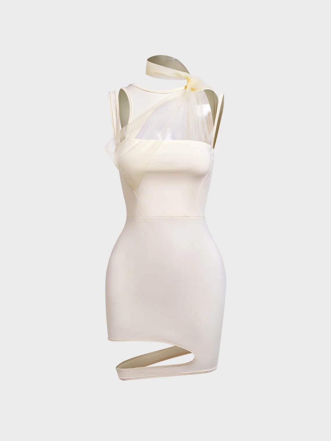 Cut Out Lace Up Asymmetrical Plain Sleeveless Short Dress