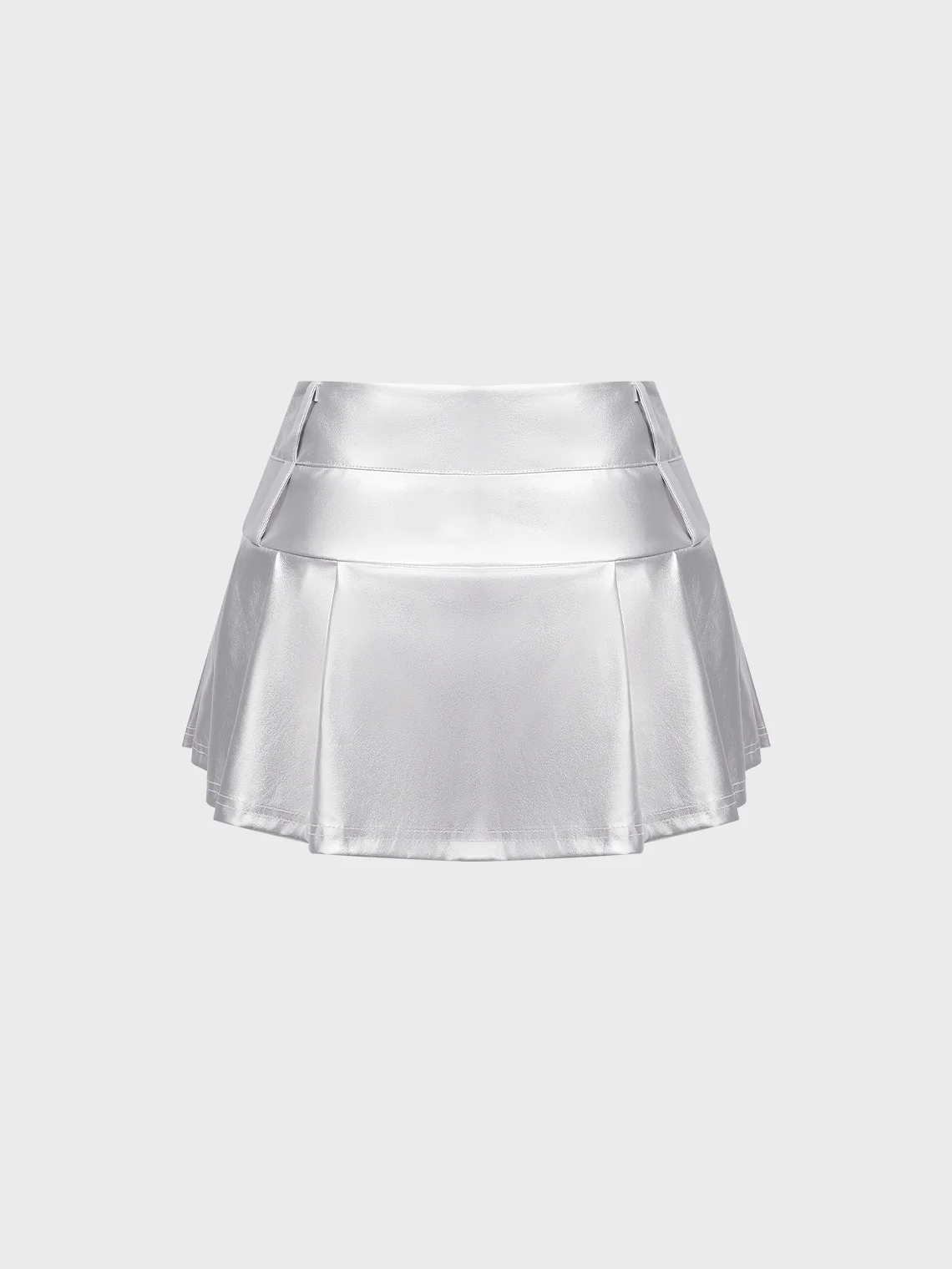【Final Sale】Sleated PU Plain Short Skirt