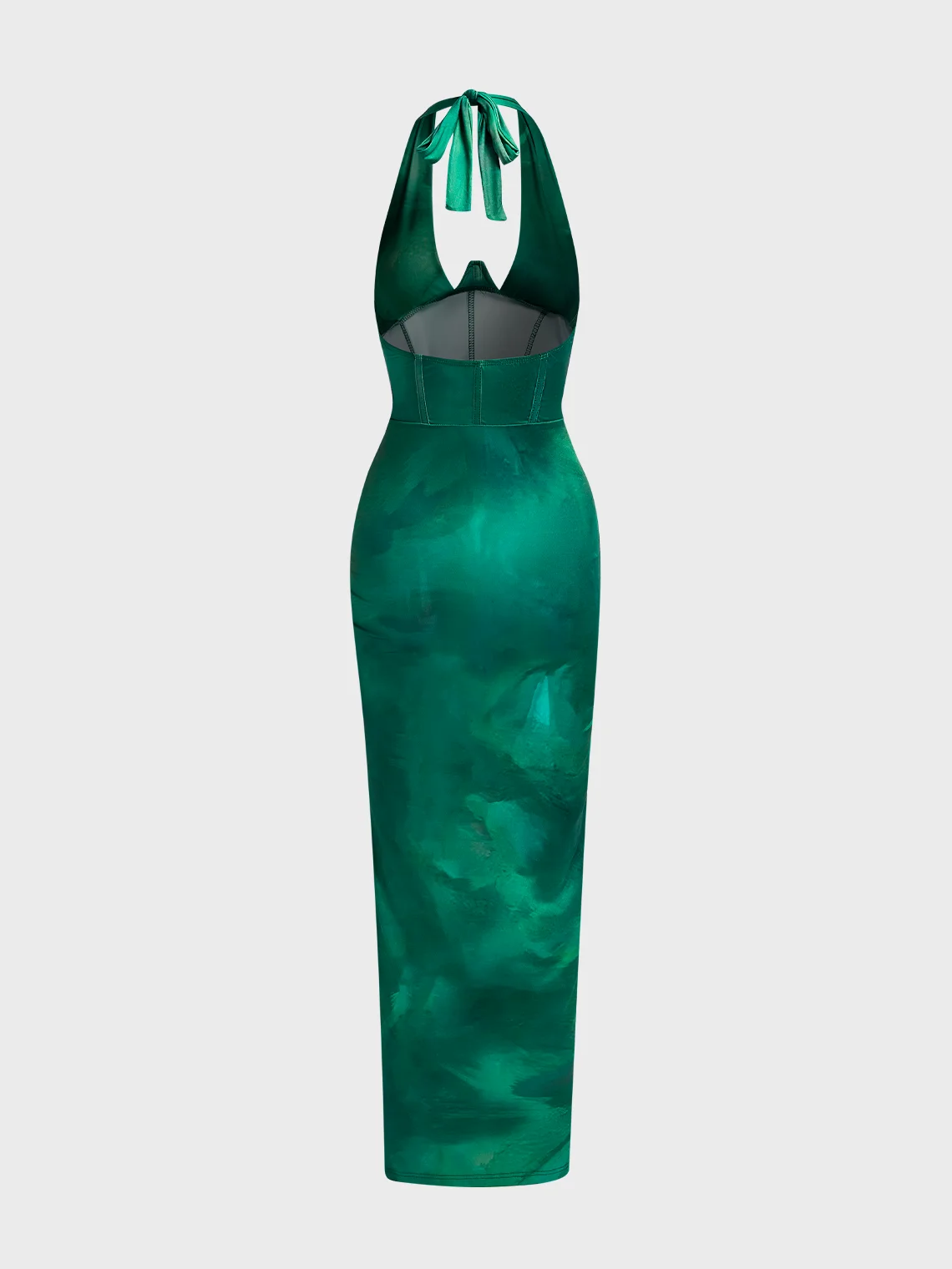【Final Sale】Side Slit Wrinkled Halter Ombre Sleeveless Maxi Dress