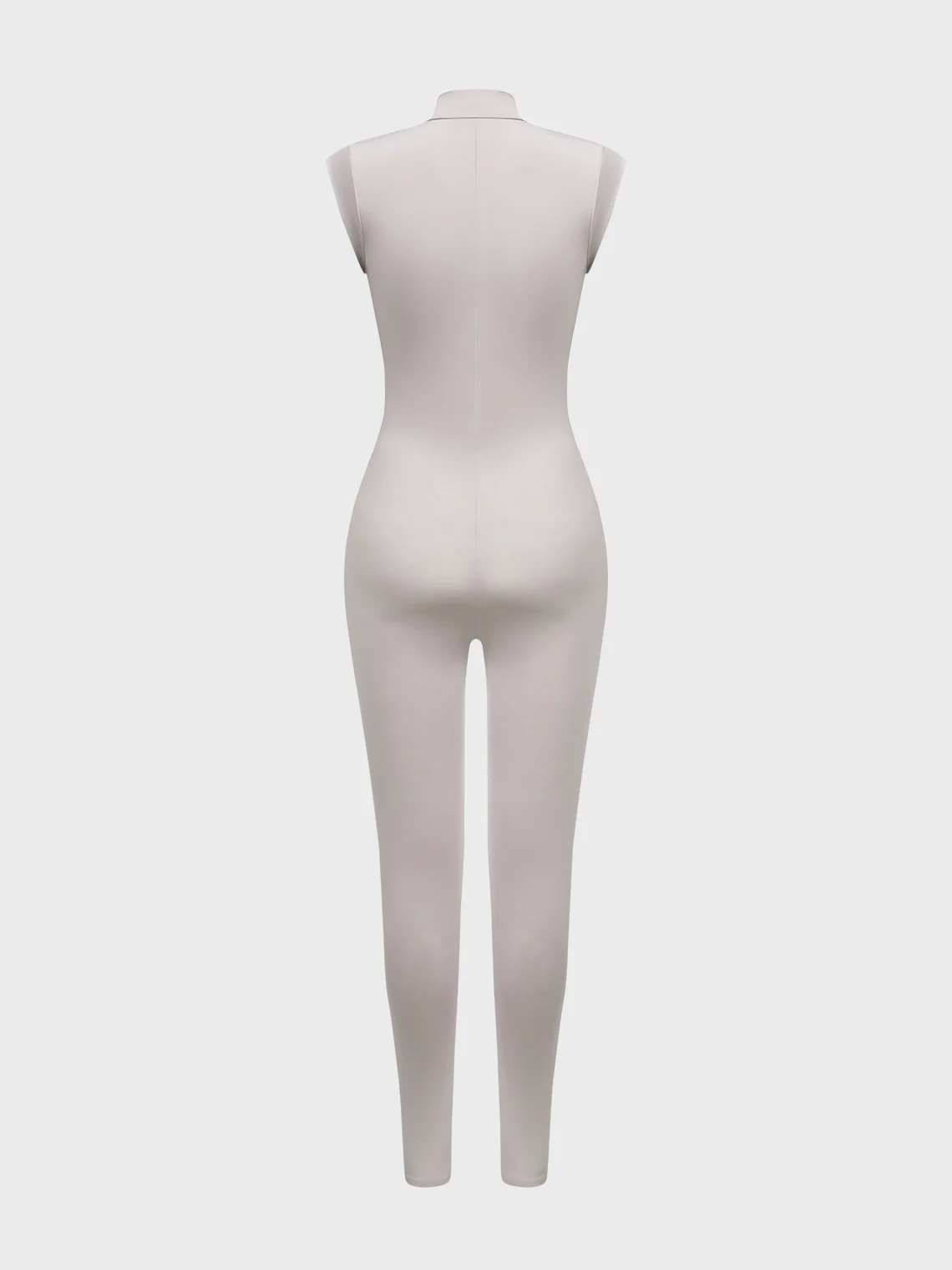 【Final Sale】Activewear Stand Collar Plain Cap Sleeve Jumpsuit