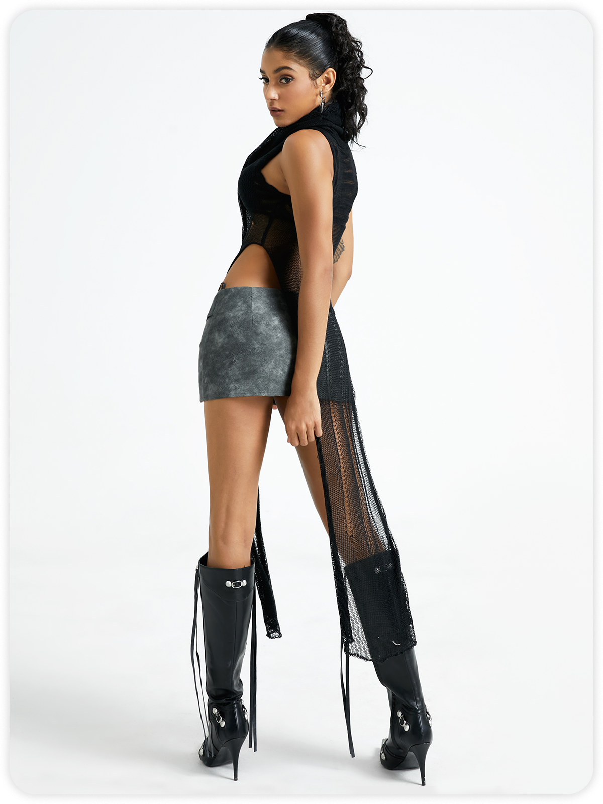 Knitted Side Slit Hoodie Plain Tank Top