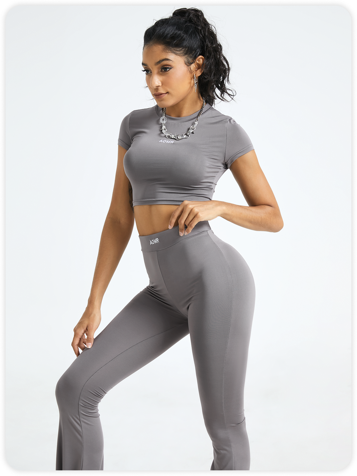 Activewear Plain Top With Pant Two-Piece Set
