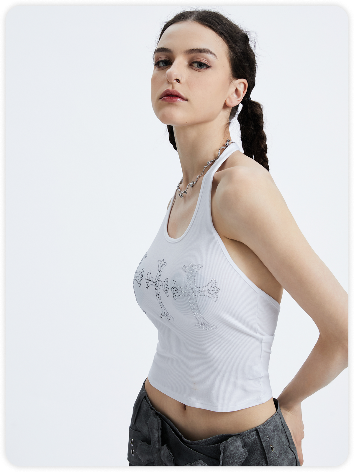 Street White Cross Top Tank Top & Cami
