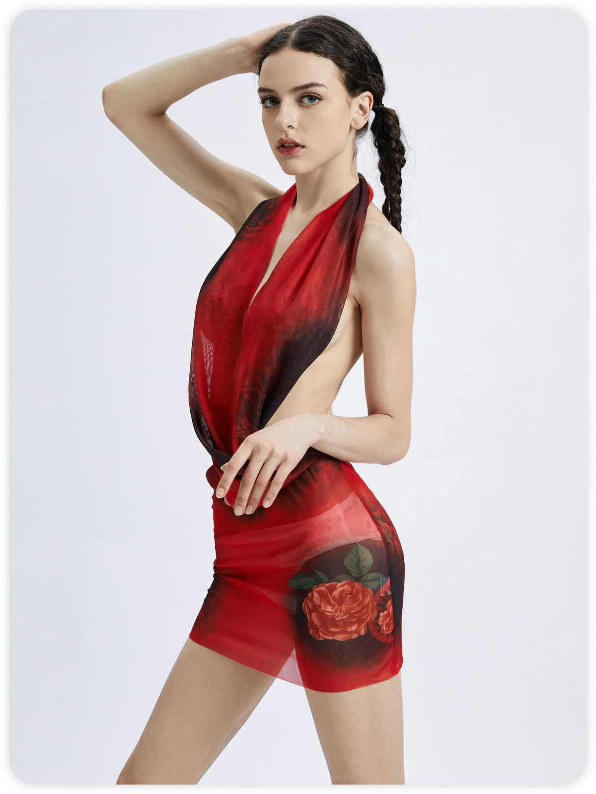 Y2k Red Mesh Cross neck Dress Mini Dress