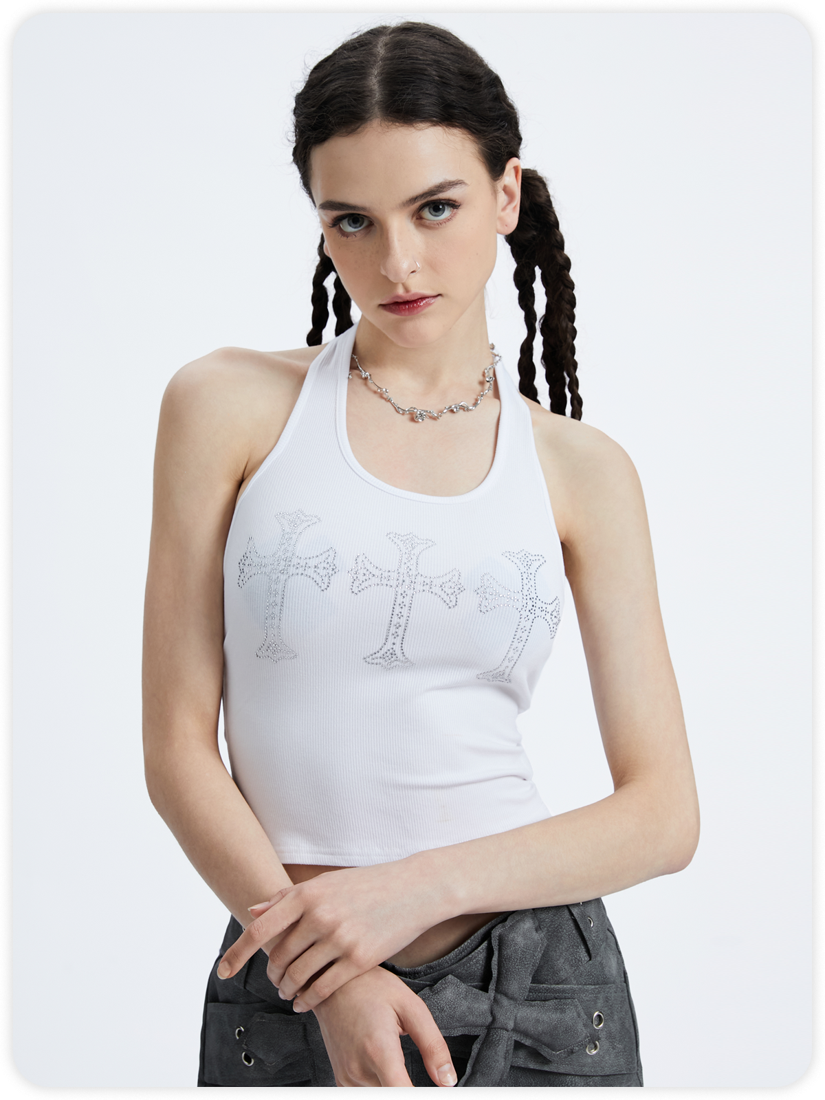 Street White Cross Top Tank Top & Cami