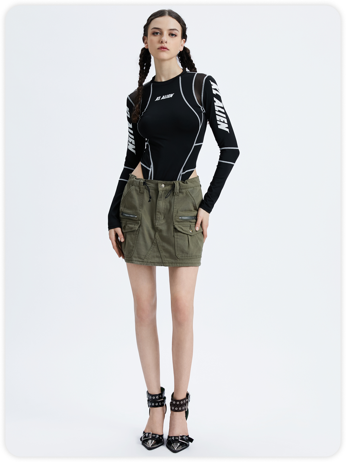Street Black Patchwork Bodysuit