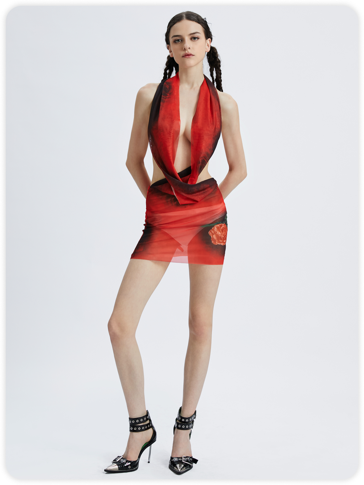 Y2k Red Mesh Cross neck Dress Mini Dress