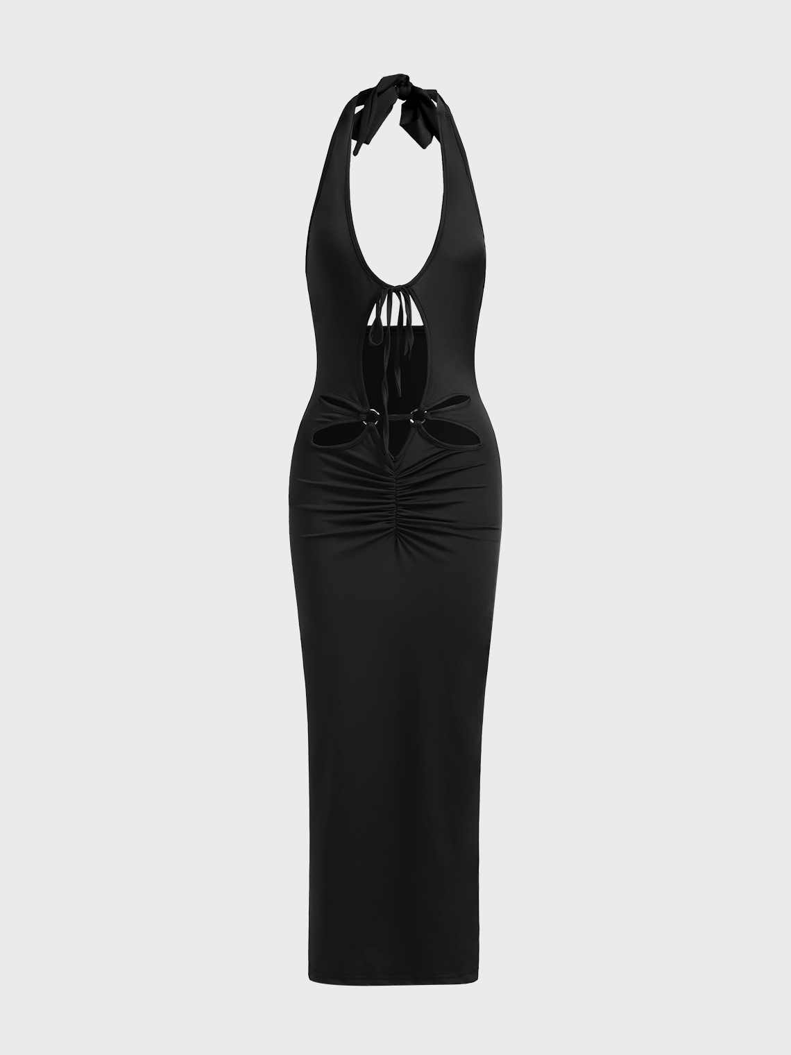 【Final Sale】Cut Out Backless Halter Plain Sleeveless Maxi Dress