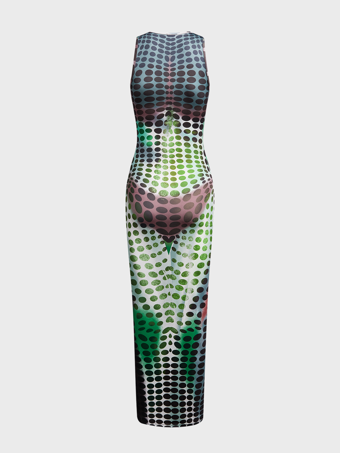 【Final Sale】Crew Neck Human Body Polka Dots Sleeveless Maxi Dress