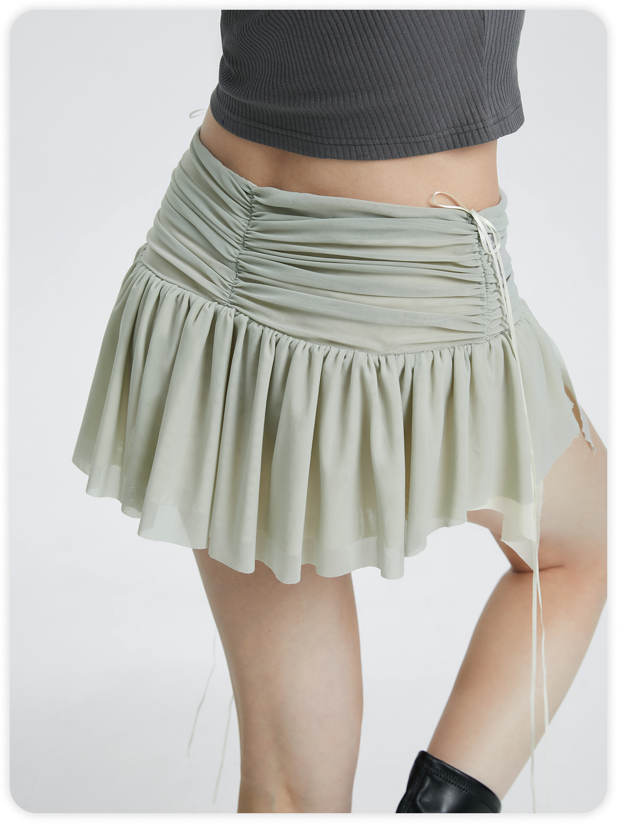 Y2k Gray Sleated Side slit Bottom Skirt