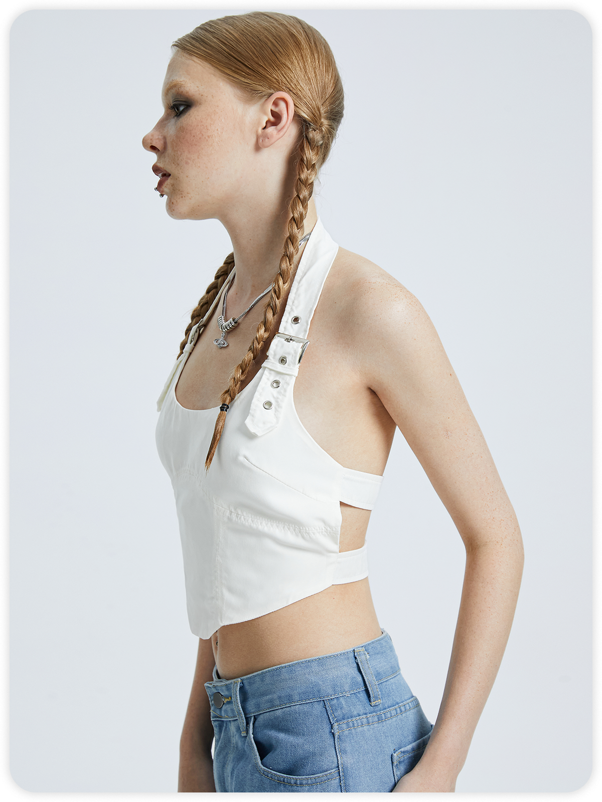 Y2k White Belt Backless Top Tank Top & Cami