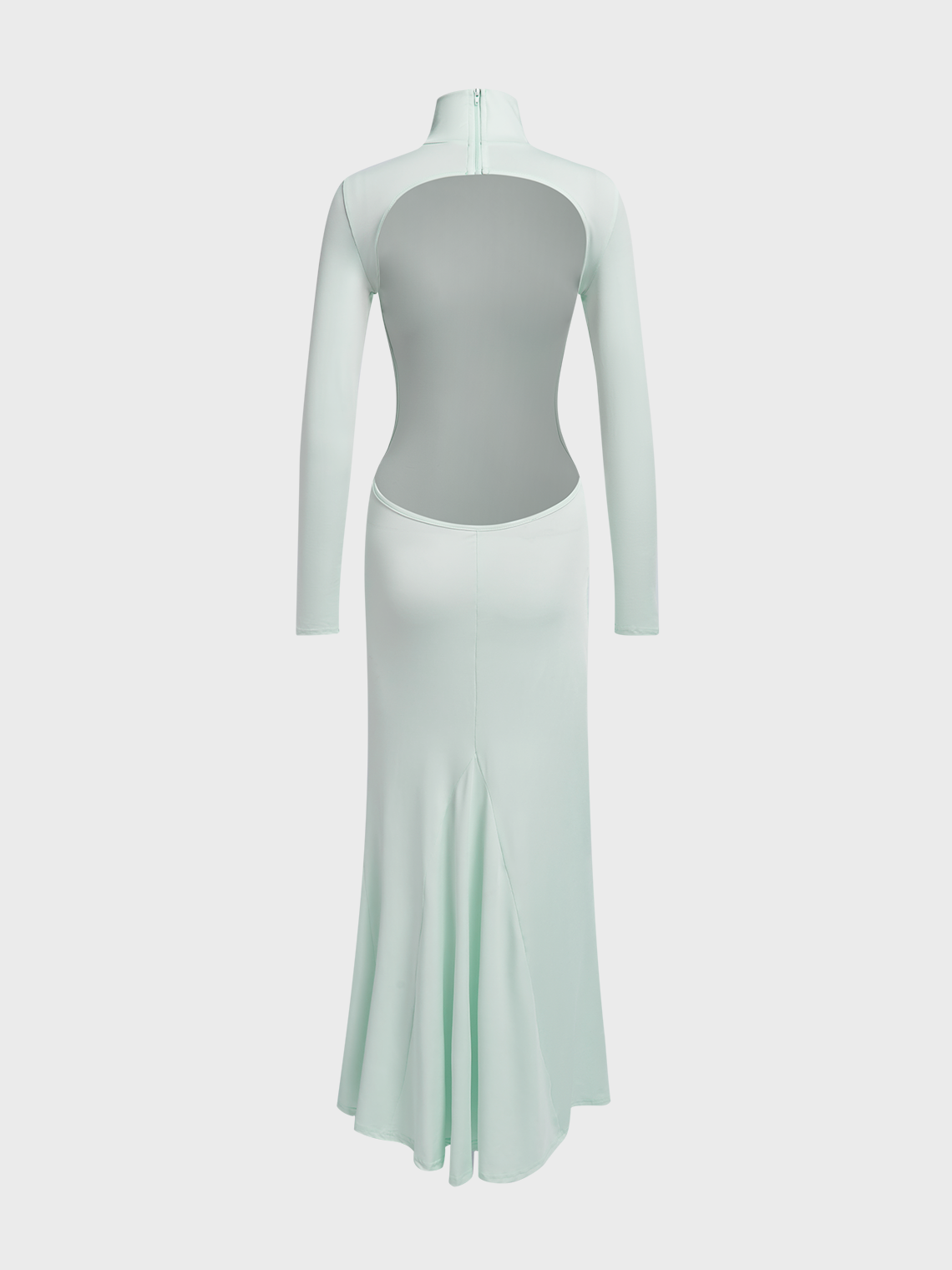 【Final Sale】Backless Stand Collar Plain Long Sleeve Maxi Dress