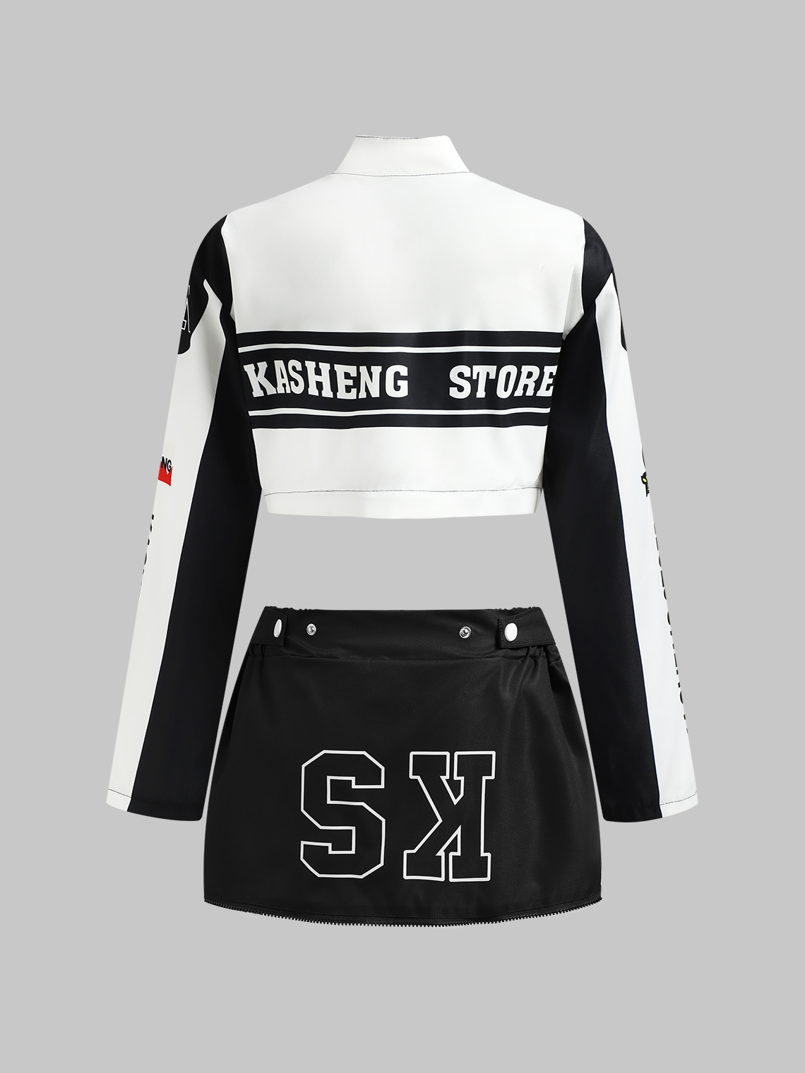 【Final Sale】Multi-Way To Wear Bikercore Stand Collar Text Letters Jacket Or Set