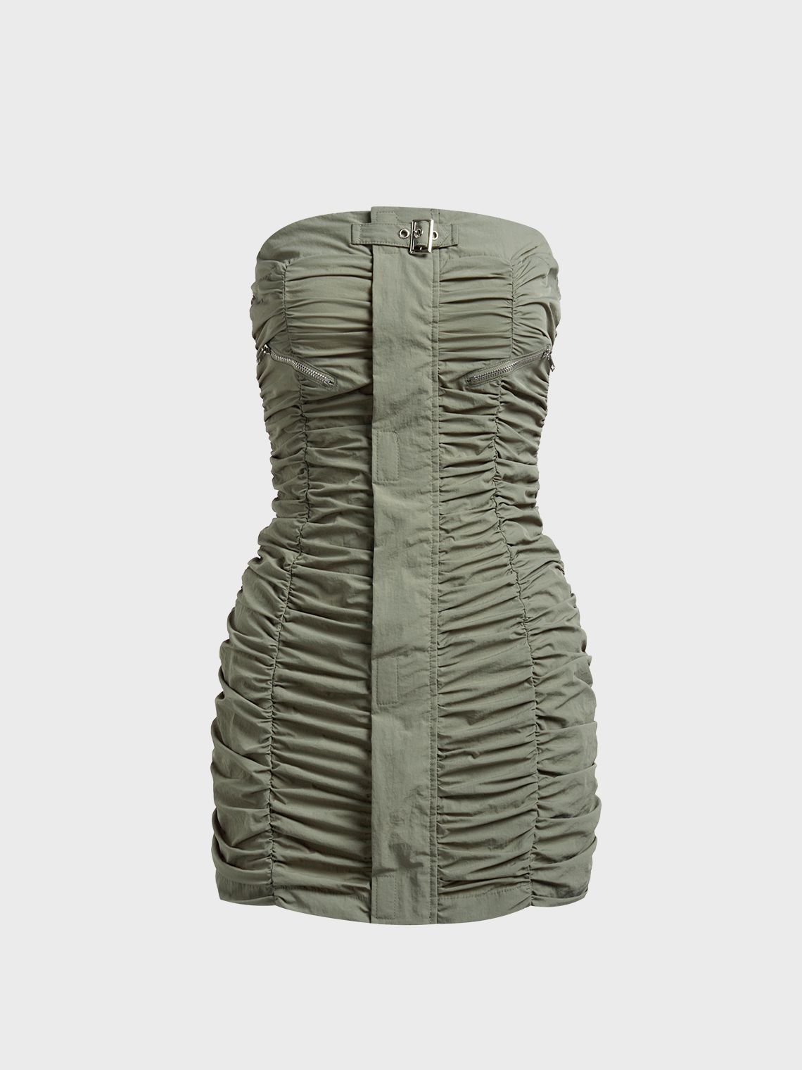 【Final Sale】Wrinkle Strapless Plain Sleeveless Short Dress