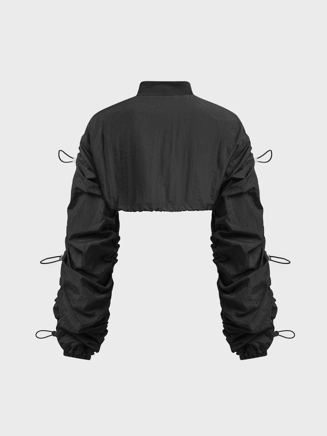 【Final Sale】Rib Fabric Stand Collar Plain Long Sleeve Jacket