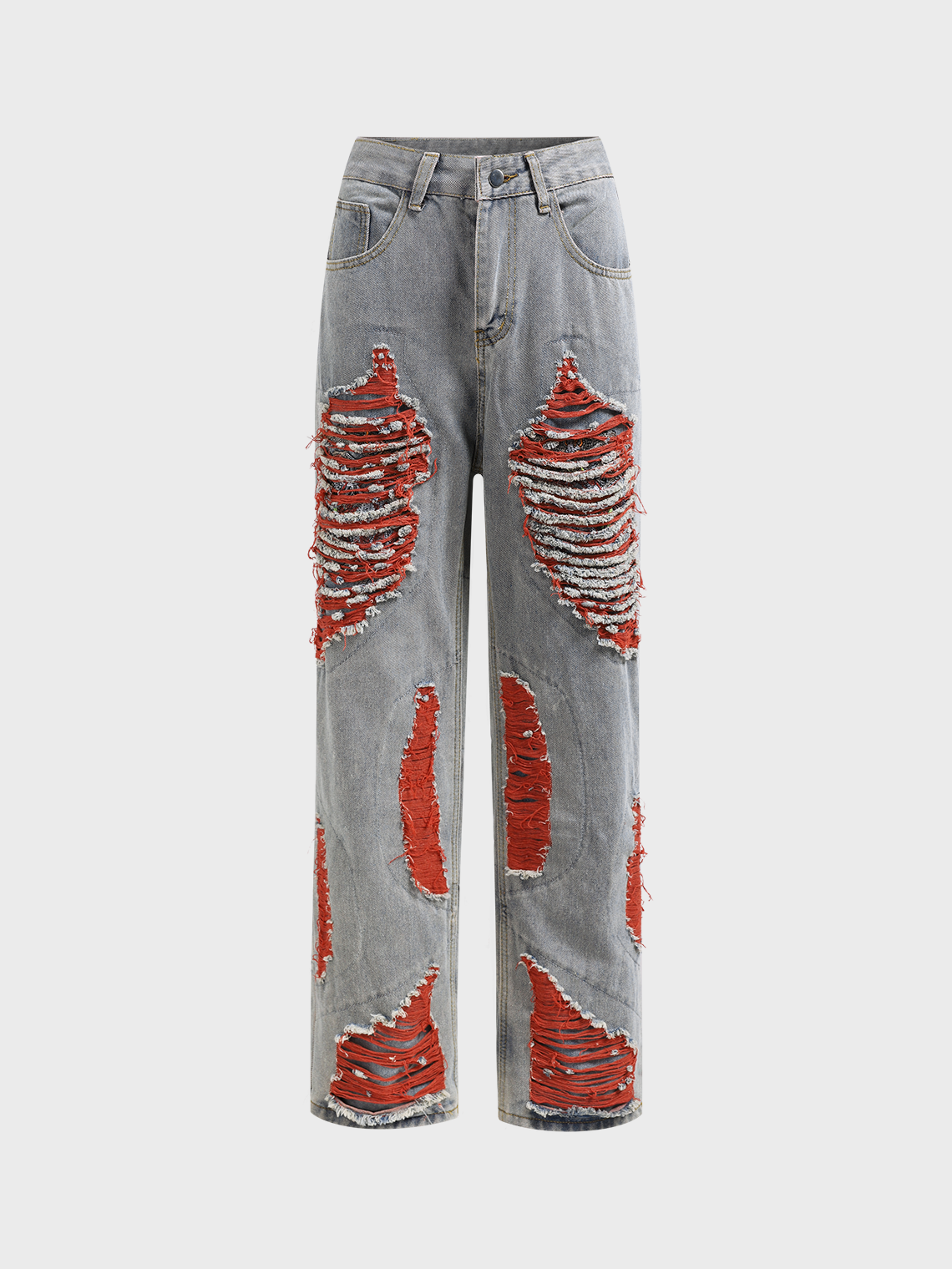 Denim Embroidery Color Block Straight Jeans | kollyy