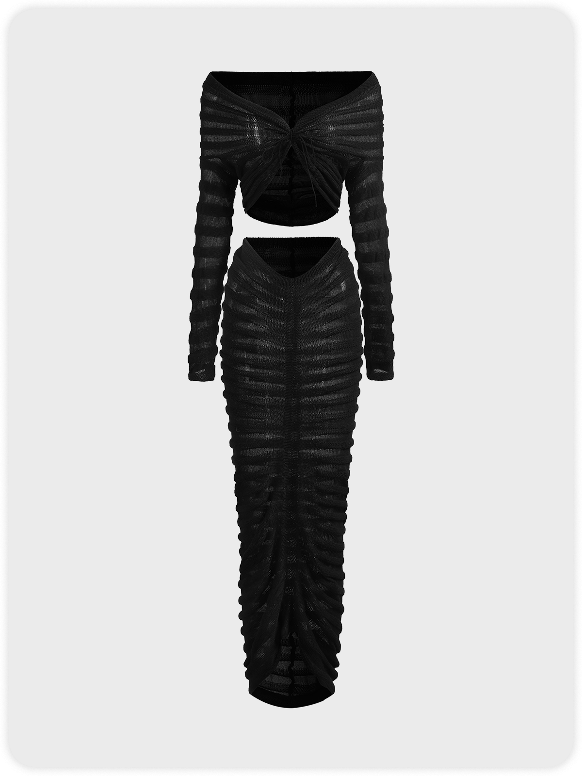 Texture Fabric Plain Top With Skirt Two-Piece Set