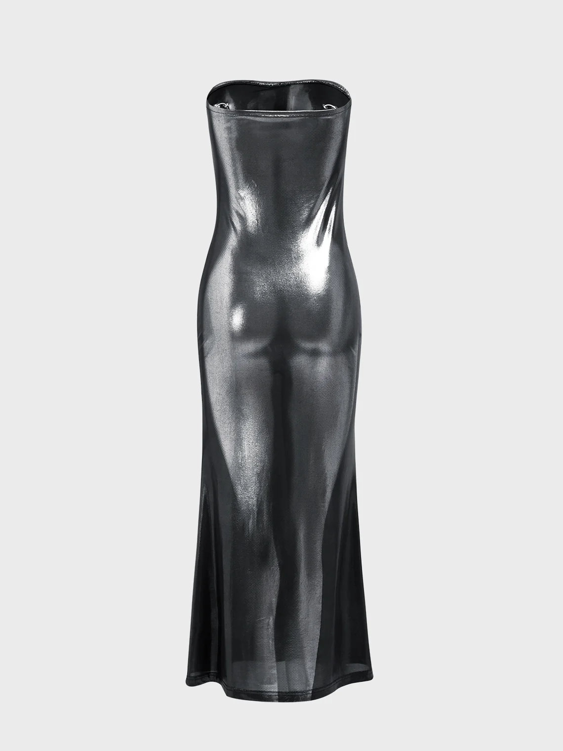 【Final Sale】Body Print Metal Detail Plain Sleeveless Maxi Dress