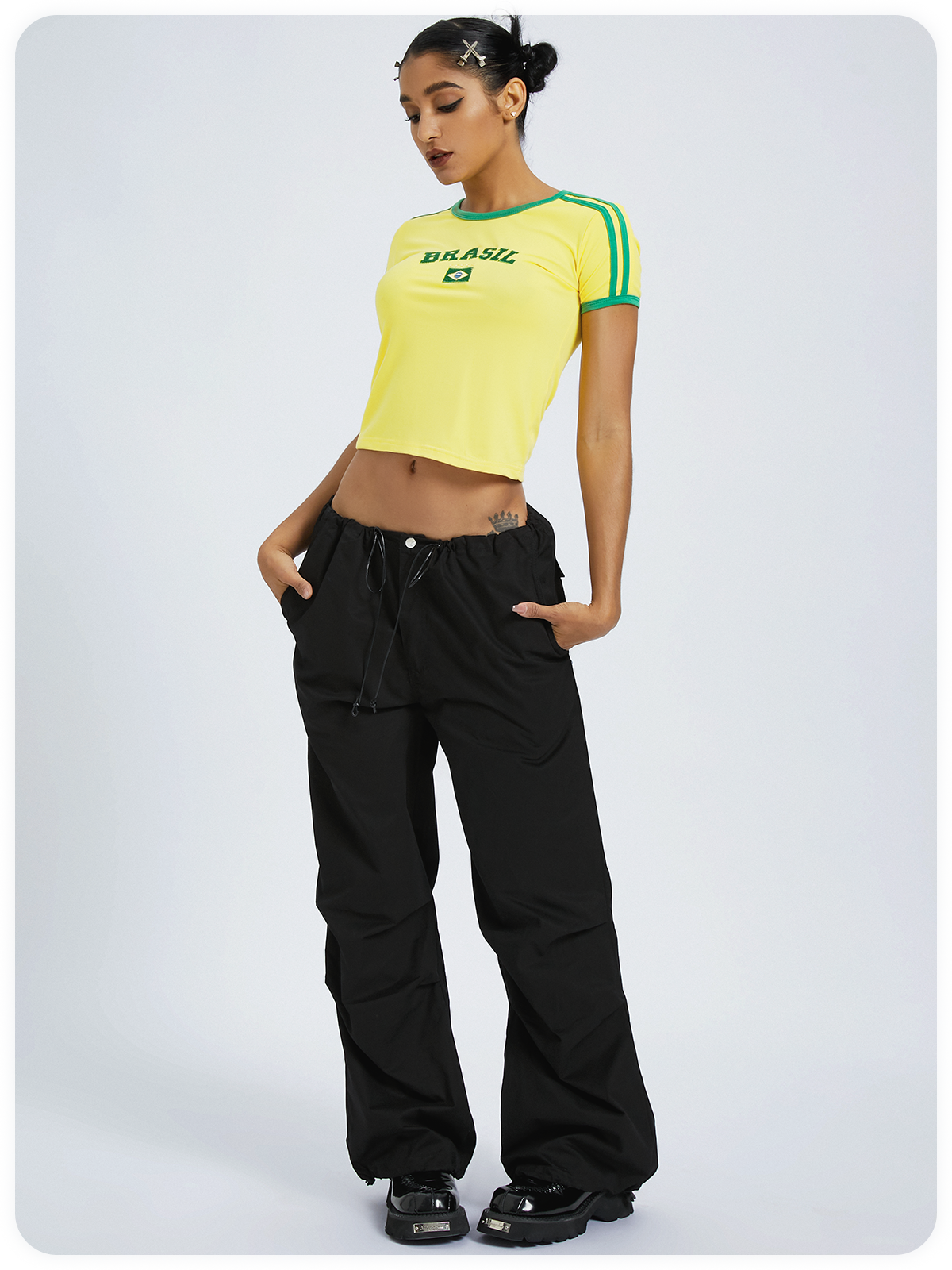 Street Black Cargo Drawstring Bottom Pants