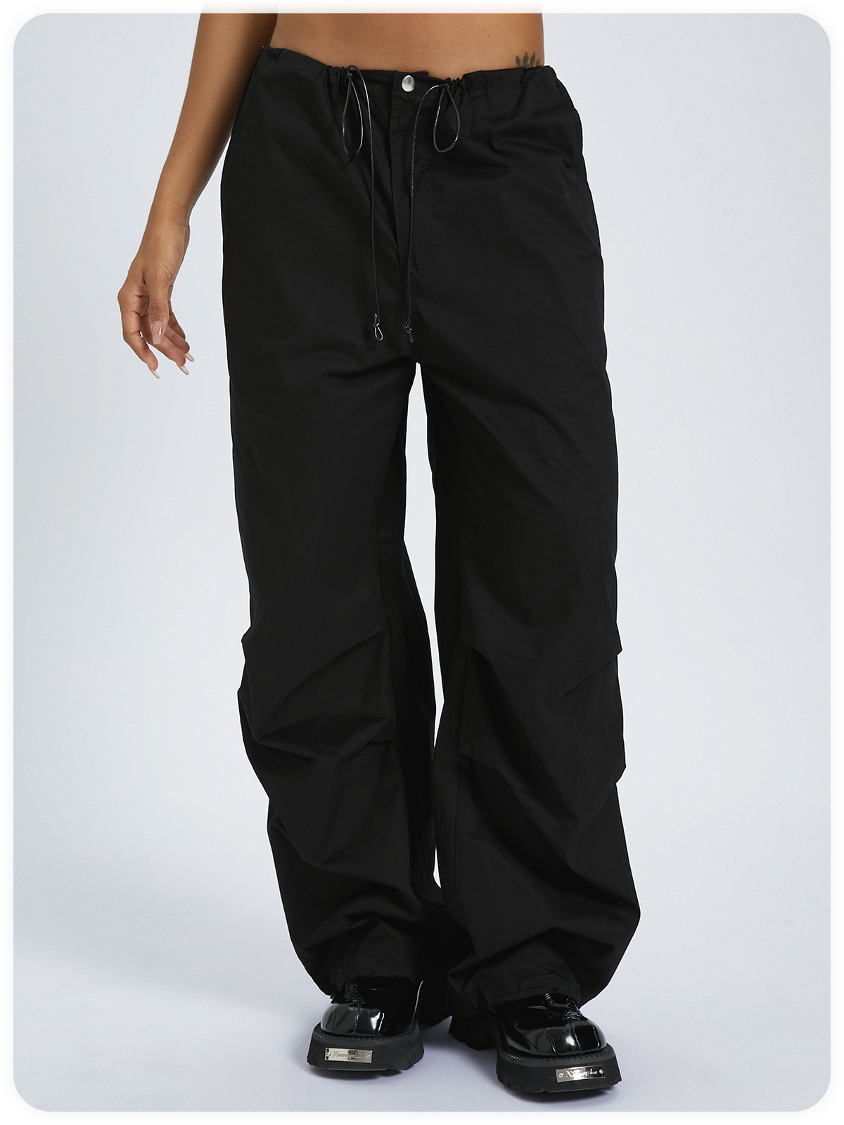 Street Black Cargo Drawstring Bottom Pants